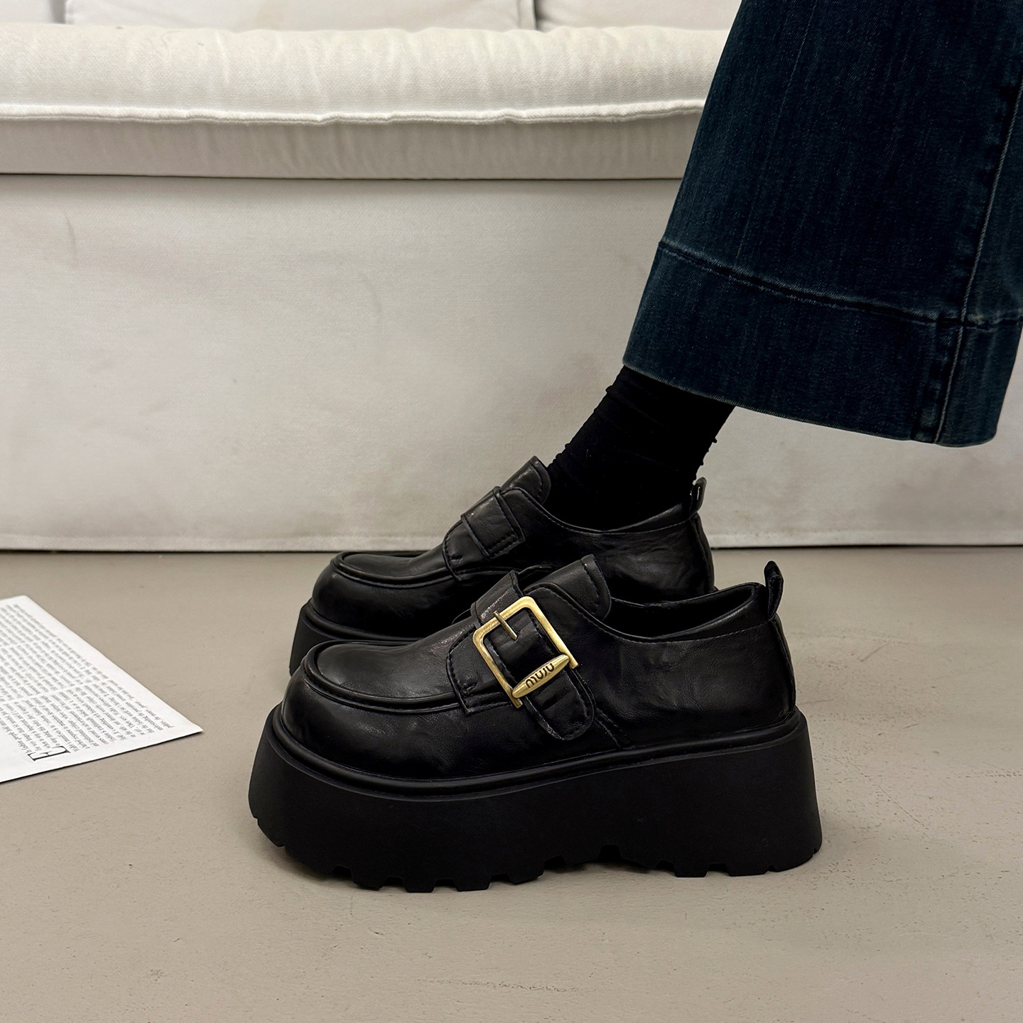 英伦黑色厚底增高小皮鞋女法式松糕单鞋2025新款秋冬玛丽珍乐福鞋,淘宝优惠券,粉丝福利购,淘宝优惠卷