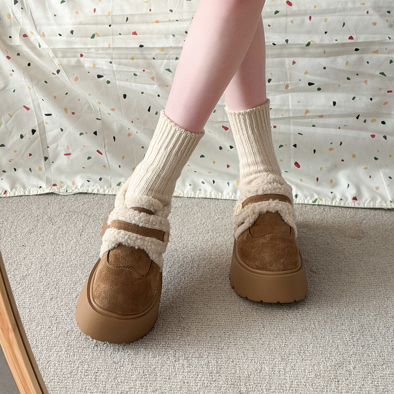 复古加绒深口单鞋女厚底勃肯鞋2025新款配裙子秋冬季乐福毛毛棉鞋,淘宝优惠券,粉丝福利购,淘宝优惠卷