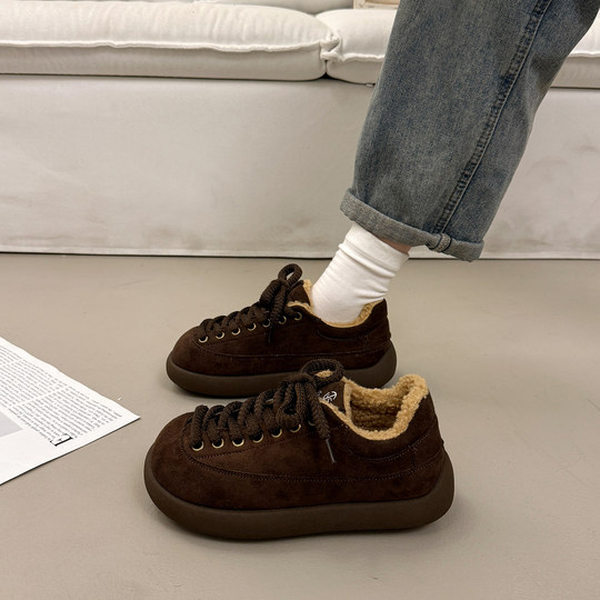 爆款厚底加绒板鞋女秋冬季百搭二棉鞋2025新款德训运动休闲面包鞋