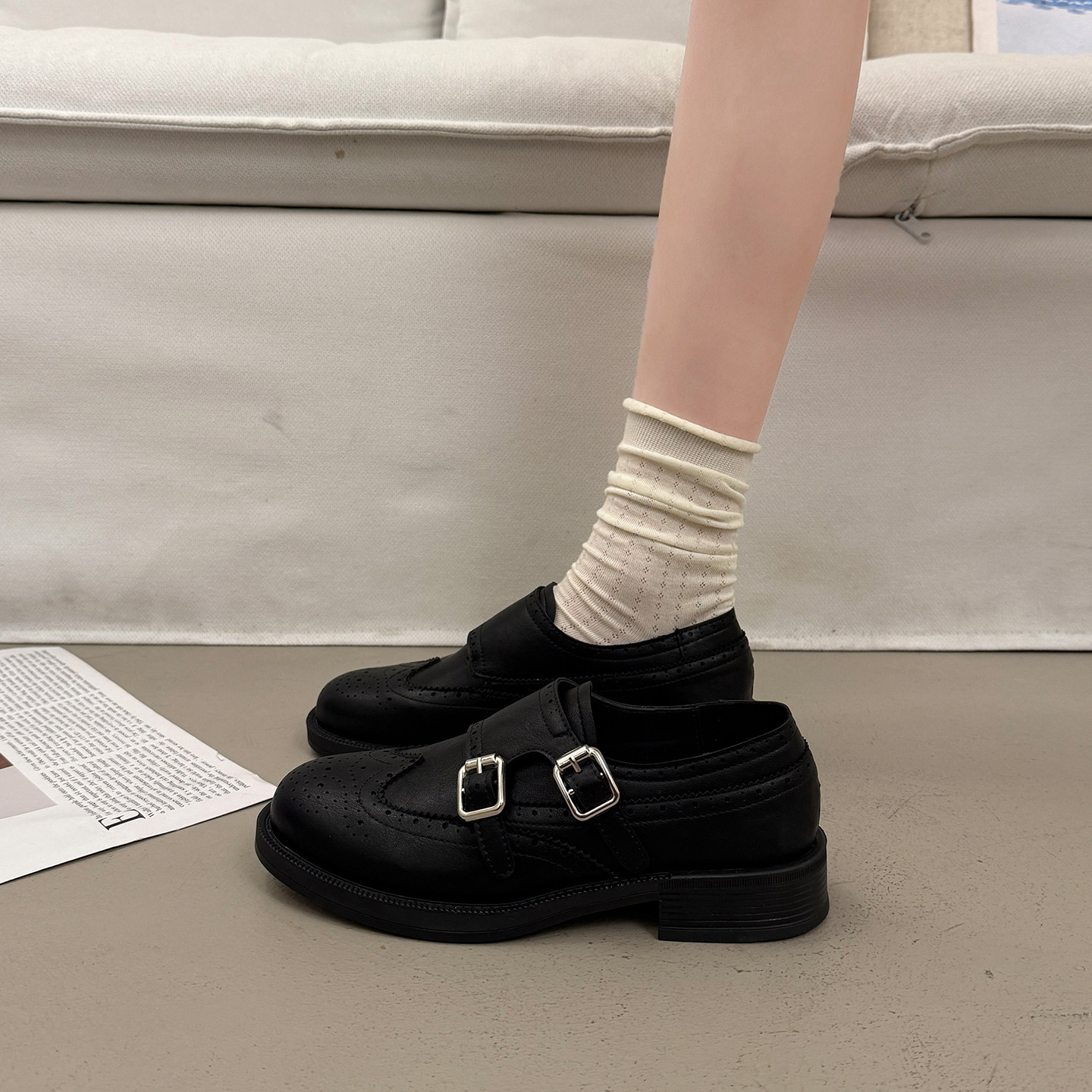 英伦黑色厚底小皮鞋女平底法式深口单鞋2026新款春秋乐福玛丽珍鞋,淘宝优惠券,粉丝福利购,淘宝优惠卷