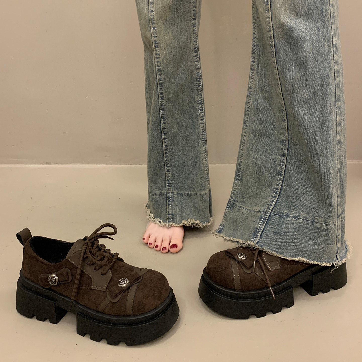 法式厚底加绒绝美深口单鞋女秋冬季2025新款玛丽珍增高系带小皮鞋,淘宝优惠券,粉丝福利购,淘宝优惠卷