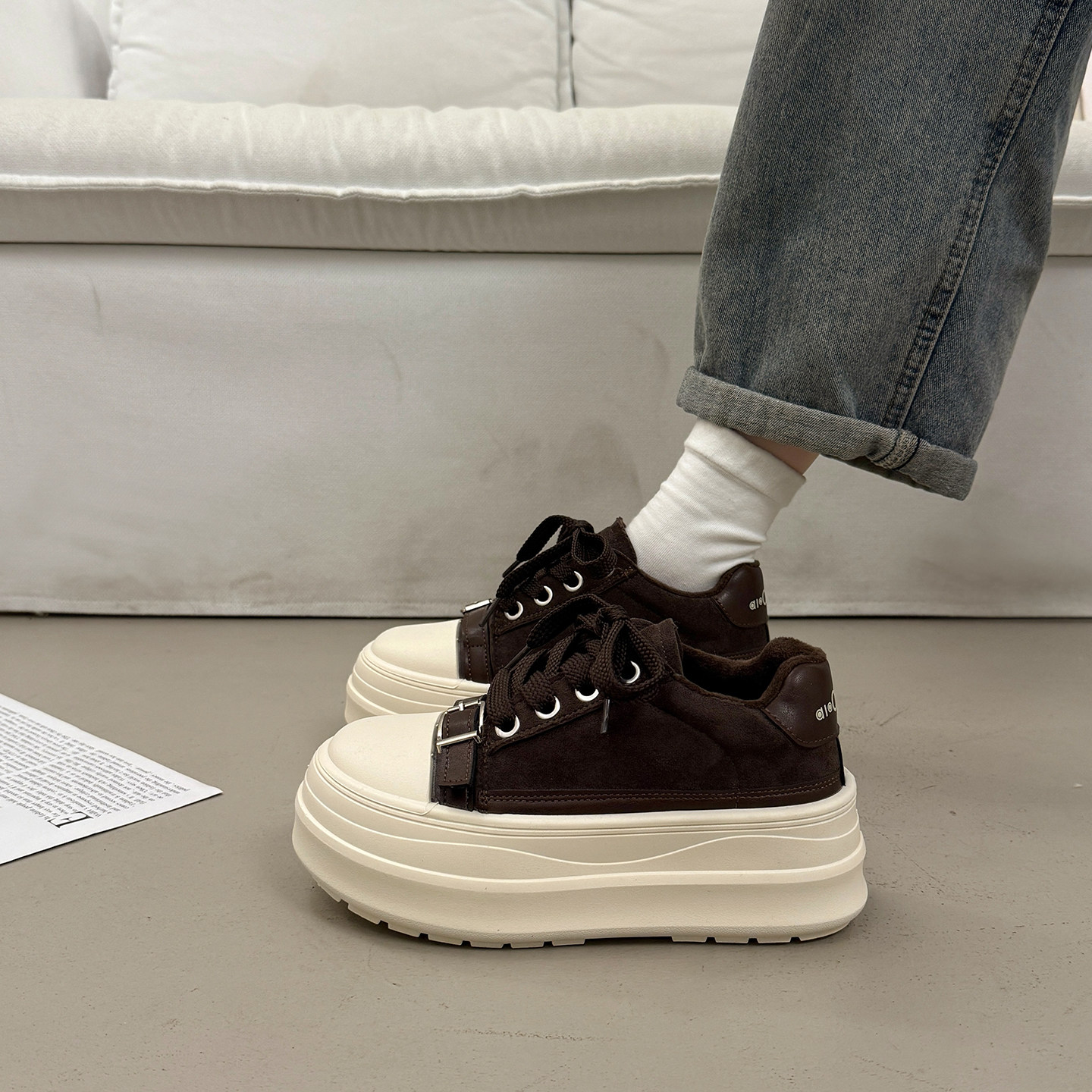 爆款小众加绒厚底增高板鞋女百搭2025新款秋冬大头运动休闲松糕鞋,淘宝优惠券,粉丝福利购,淘宝优惠卷