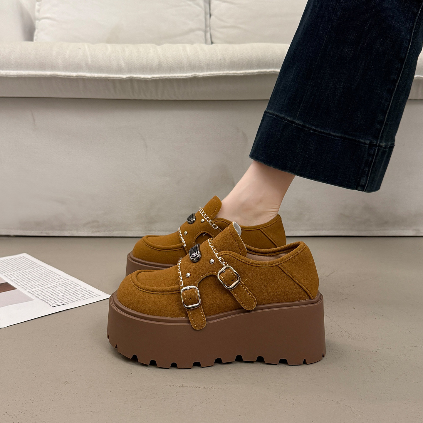 法式松糕厚底深口单鞋女春秋增高勃肯鞋2026超火新款乐福玛丽珍鞋,淘宝优惠券,粉丝福利购,淘宝优惠卷