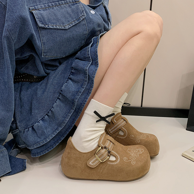 复古一脚蹬厚底勃肯鞋女春秋2026超火新款爆款棕色内增高平底单鞋,淘宝优惠券,粉丝福利购,淘宝优惠卷