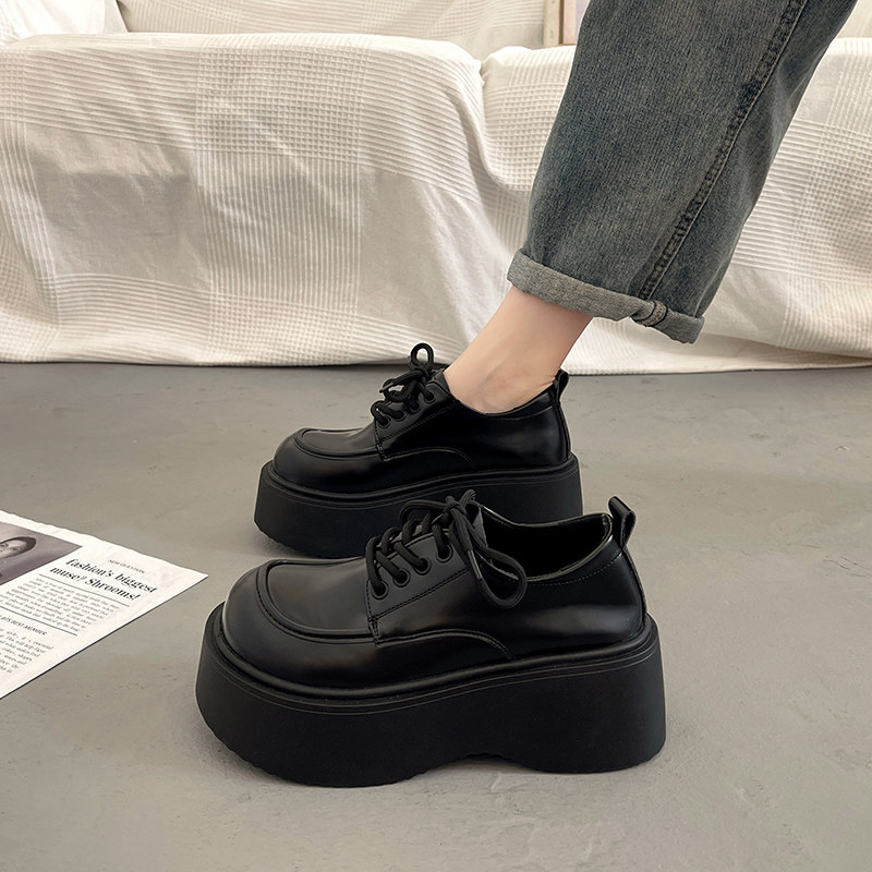 英伦风厚底增高小皮鞋女秋冬法式单鞋2025新款玛丽珍鞋系带乐福鞋,淘宝优惠券,粉丝福利购,淘宝优惠卷