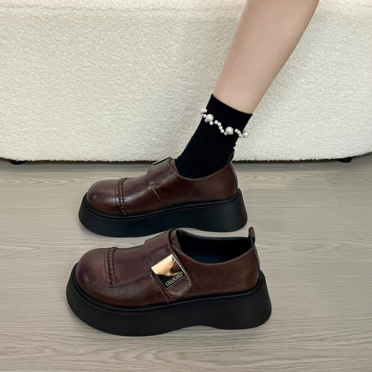 英伦黑色厚底增高小皮鞋女绝美深口单鞋2026新款春季乐福玛丽珍鞋,淘宝优惠券,粉丝福利购,淘宝优惠卷