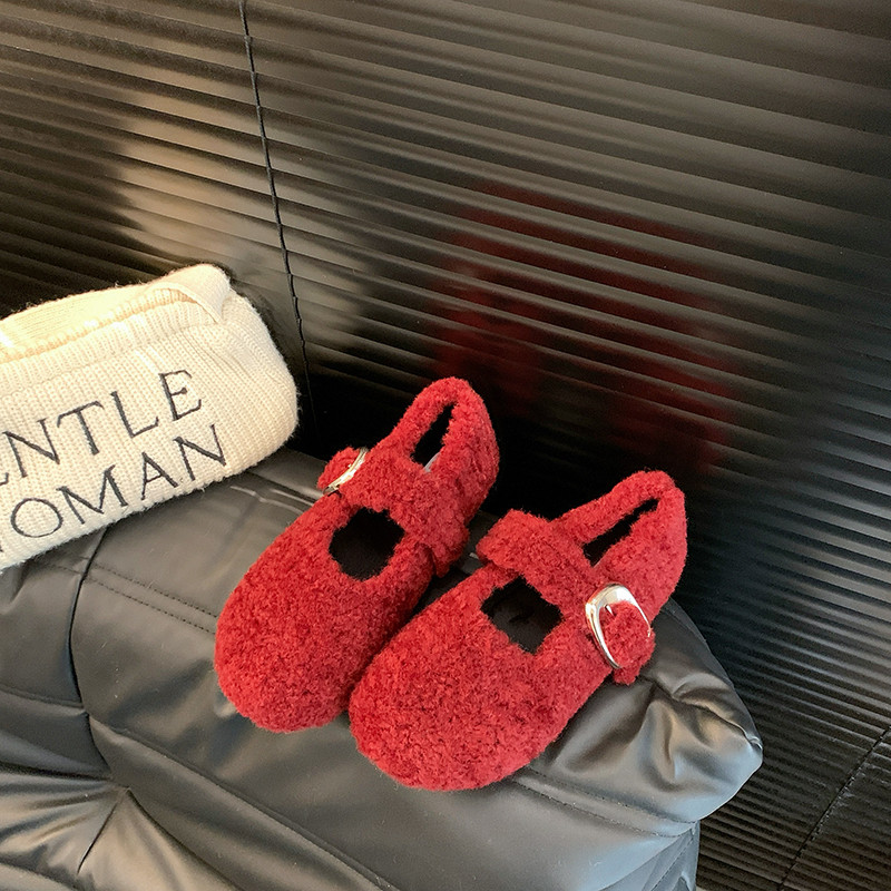 白色法式玛丽珍毛毛鞋女外穿加绒保暖秋冬季2025新款平底勃肯棉鞋,淘宝优惠券,粉丝福利购,淘宝优惠卷