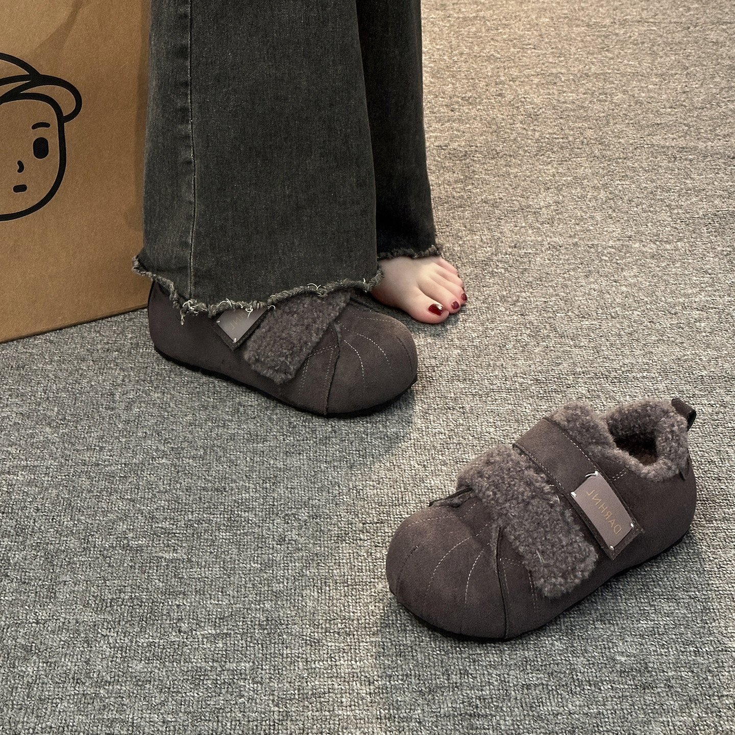 灰色豆豆勃肯鞋女加绒雪地靴2025新款爆款冬季保暖软底毛毛棉鞋子,淘宝优惠券,粉丝福利购,淘宝优惠卷