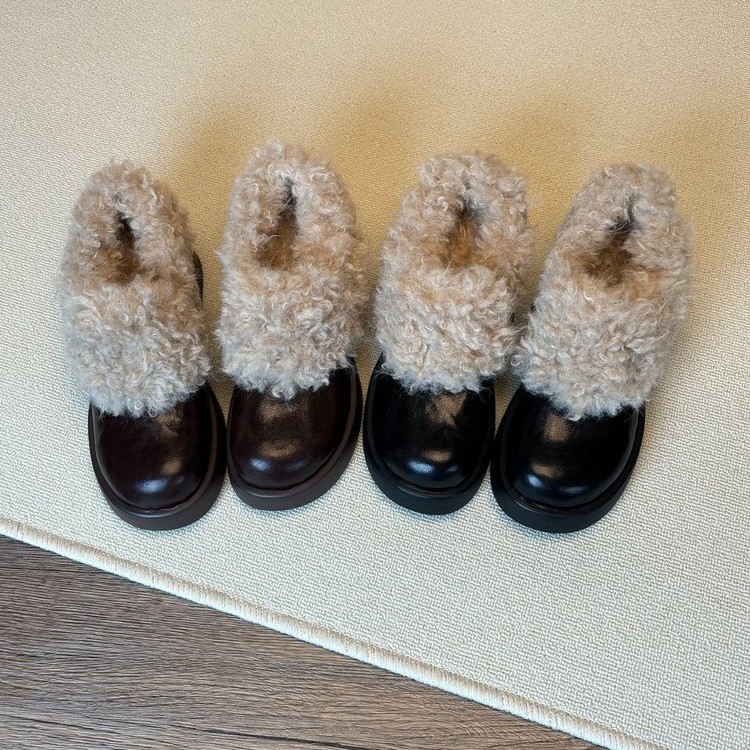粗跟高跟鞋加绒英伦风小皮鞋女2025新款冬季雪地靴毛毛棉鞋乐福鞋 - 图2