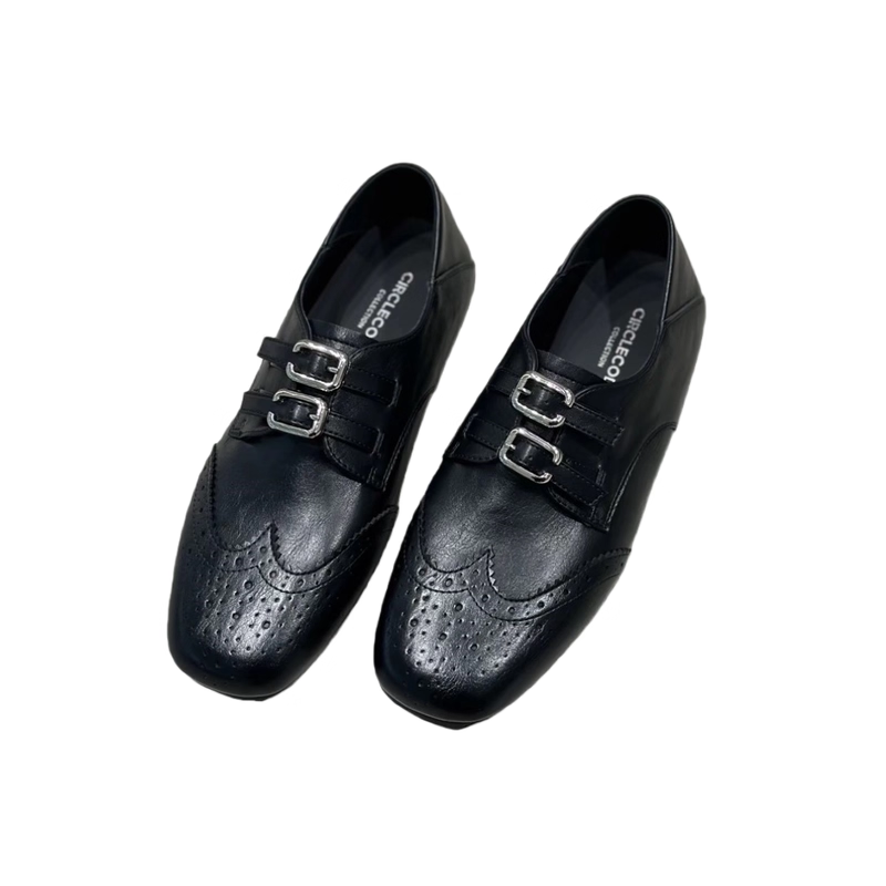 英伦风布洛克鞋女2026春季新款软皮双扣带雕花圆头百搭平底小皮鞋,淘宝优惠券,粉丝福利购,淘宝优惠卷