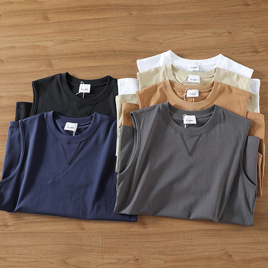 HK订单！线下399！领口交叉刺绣双纱全棉男士夏季圆领休闲汗背心