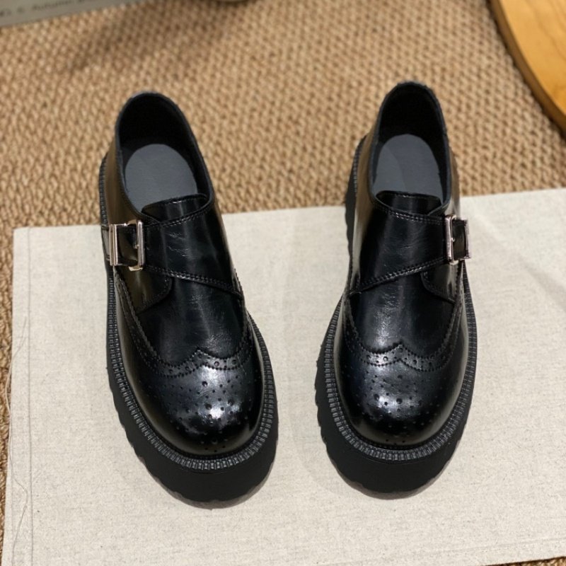 2026春季爆款英伦风真皮布洛克乐福鞋女黑色搭扣厚底增高百搭单鞋,淘宝优惠券,粉丝福利购,淘宝优惠卷