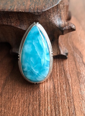 尼泊尔手工925银海纹石戒指