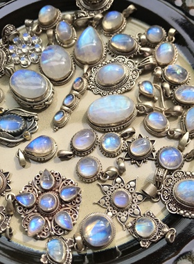 凉玥 尼泊尔印度手工精工复古掐丝月光石925纯银吊坠小众锁骨礼物