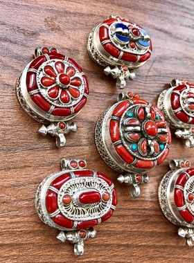 凉玥手工拉丝青金绿松打开银吊坠