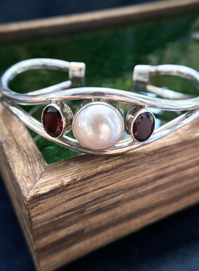 巴厘岛手工波西米亚风情18k紫水晶石榴石蓝托帕石925纯银精工手镯