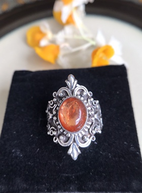 尼泊尔手工纯银太阳石复古戒指