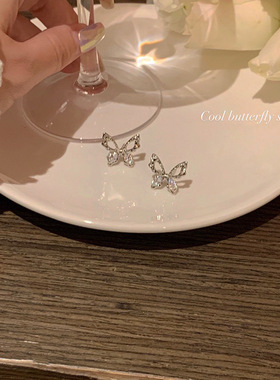 925银针超仙蝴蝶耳钉ins风小众设计高级感轻奢耳环女百搭耳饰
