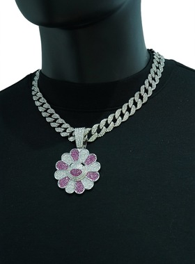 欧美360度可旋转太阳花吊坠项链