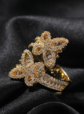 欧美双蝴蝶开口可调节戒指