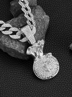 欧美嘻哈风小众美元钱袋古巴项链