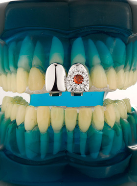 欧美嘻哈微镶镶钻花朵牙套装饰