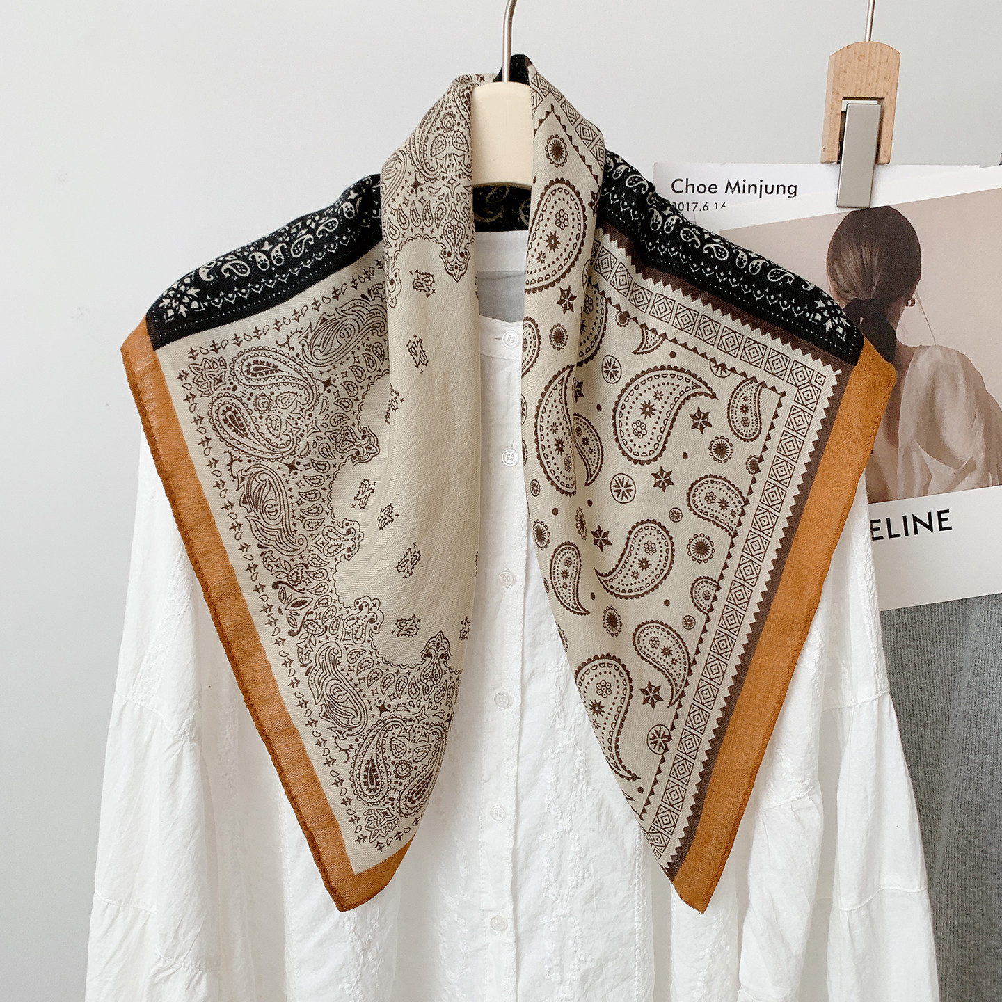 法式腰果花棉麻手感小方巾女丝巾春秋百搭高级感复古围巾护颈围脖