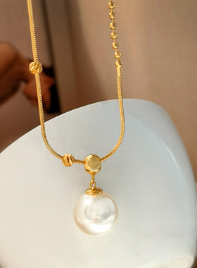 珍珠母贝蛇骨链珍珠项链女项链