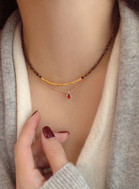 雨琦18K金虎眼石碎银子项项链