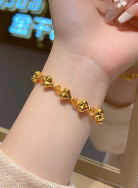 天然黄水晶手串女生爱心屁桃手链