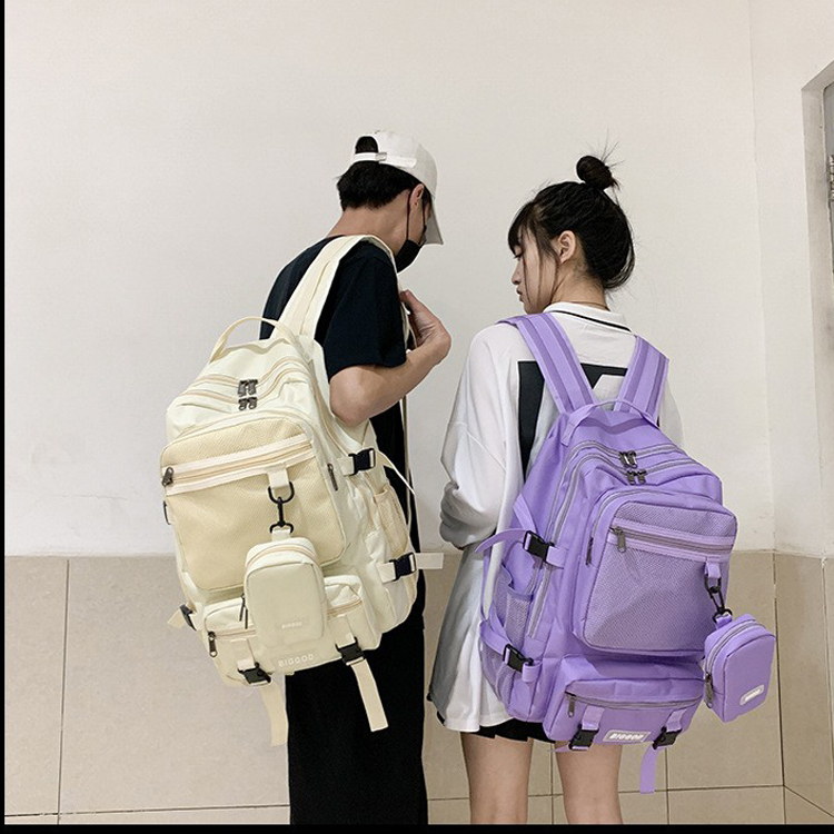 2023新款时尚初中学生书包女大容量韩版高中男生情侣双肩背包潮流-图0