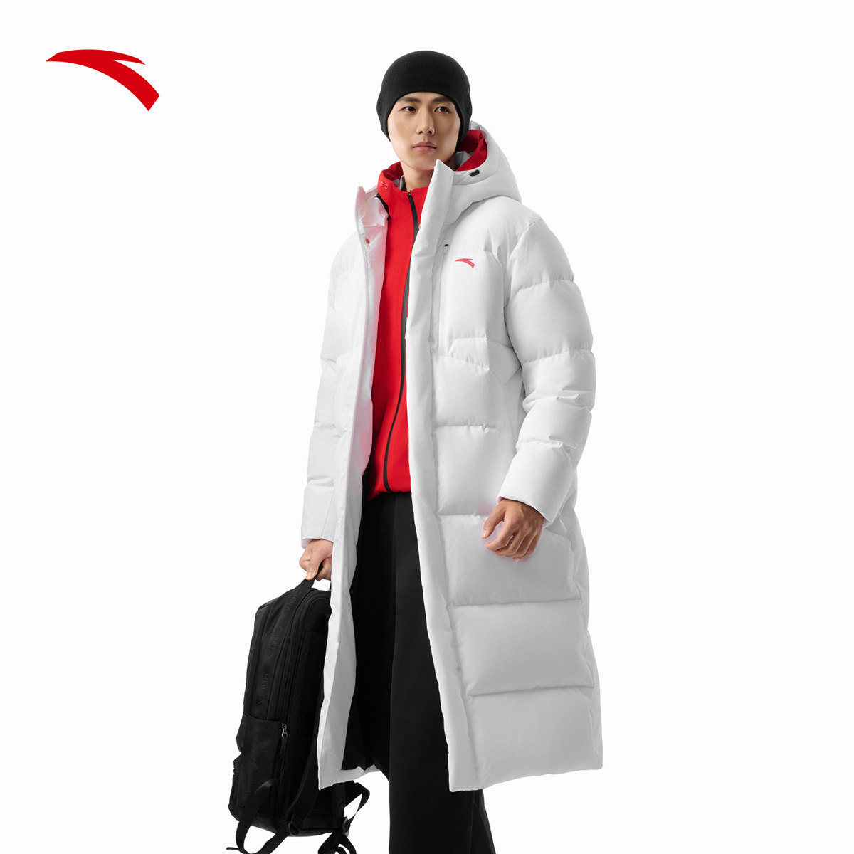 安踏六度芯长款羽绒服男中长款过膝2026年冬季加厚保暖连帽外套男