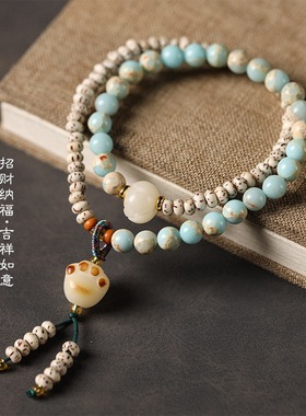 猫爪星月菩提盘缠寿山石手链女生