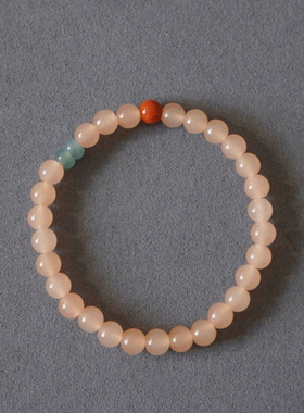 原创新中式天然藕粉色玉石串珠手