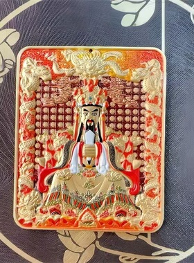 藏式唐卡双面立体五爷文殊唐卡吊坠手绘描金黑金八大守护随身吊坠