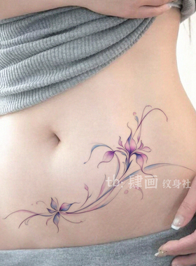 唯美紫色鸢尾花纹身贴纸性感纯欲