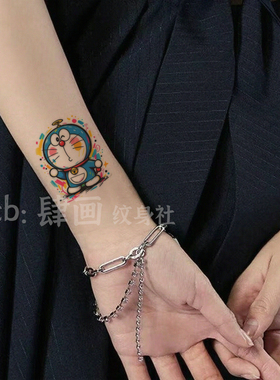 甜酷可爱叮当猫彩色纹身贴ins风