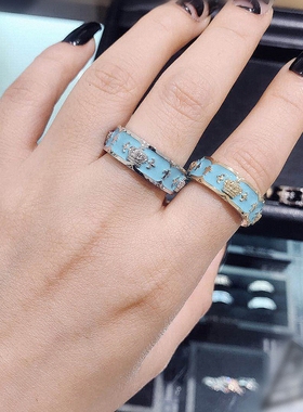 珐琅彩纯银十字架指环情侣戒子