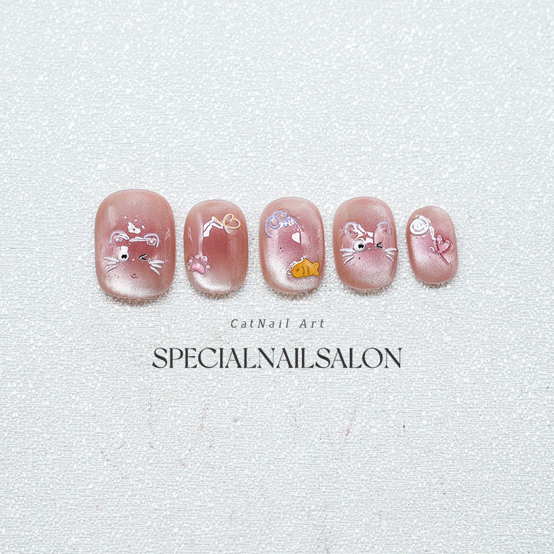 【喵小萌】纯手工童趣穿戴甲春夏粉色可爱立体彩绘可拆卸学生美甲,淘宝优惠券,粉丝福利购,淘宝优惠卷