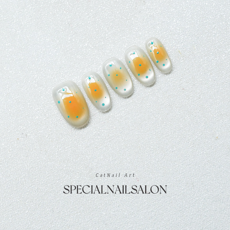 【海盐橘子】纯手工穿戴甲春夏新款手绘波点晕染猫眼显白美甲贴片,淘宝优惠券,粉丝福利购,淘宝优惠卷