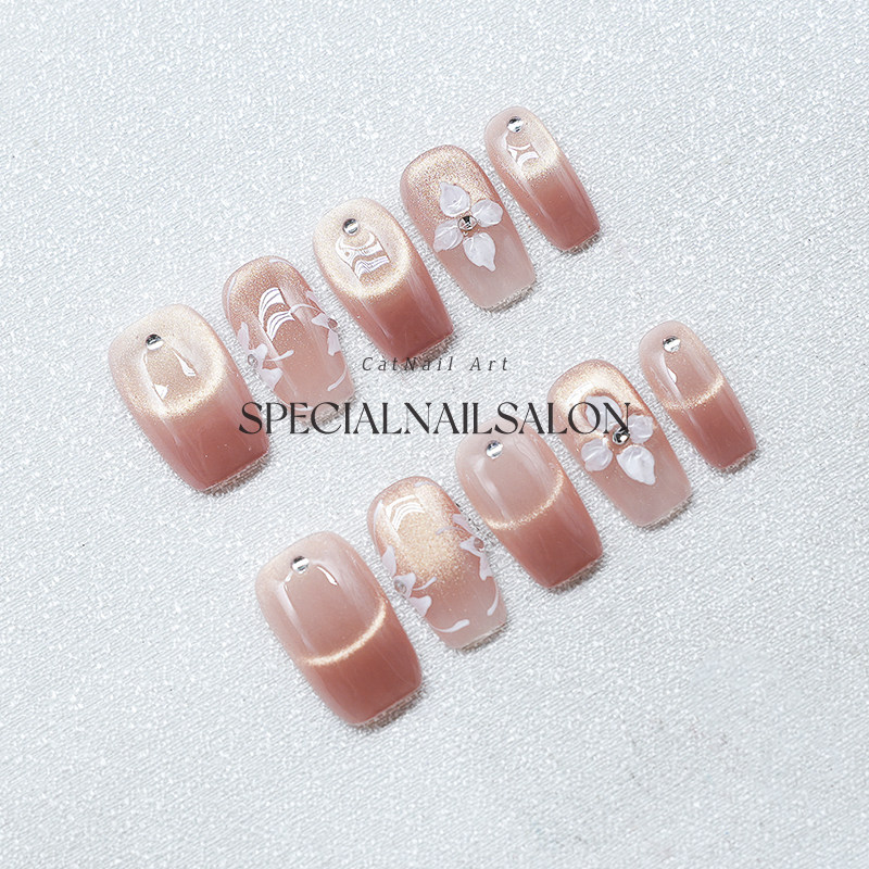 【玉兰疏影】纯手工穿戴甲2025新款温柔细闪猫眼花卉高级感美甲片,淘宝优惠券,粉丝福利购,淘宝优惠卷