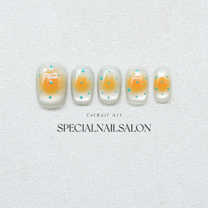 【海盐橘子】纯手工穿戴甲春夏新款手绘波点晕染猫眼显白美甲贴片,淘宝优惠券,粉丝福利购,淘宝优惠卷