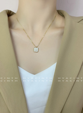 韩国东大门简约设计复古方形天然贝母项链时尚锁骨链项链饰品百搭