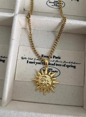 ins潮流太阳项链欧美嘻哈夸张设计感毛衣链情侣款复古个性锁骨链