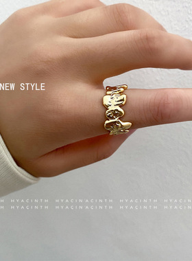 2021新款潮小众褶皱设计感悉锡纸纹理戒指不规则几何男女款指环