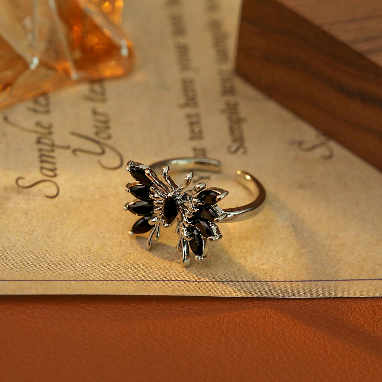 Dark retro three-dimensional butterfly inlaid zirconium ring for women, light luxury