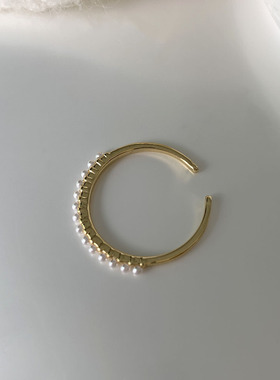 复古珍珠O形开口戒指女镀14K金法