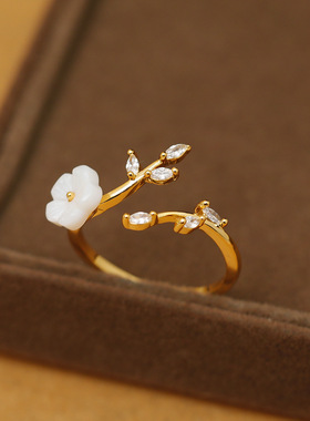 时尚轻奢花朵微镶锆石戒指女ins小众高级感开口可调节食指指环女