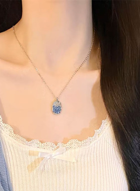 橘子海水晶项链女渐变色夏季轻奢百搭同款镀金14K金保色锁骨链