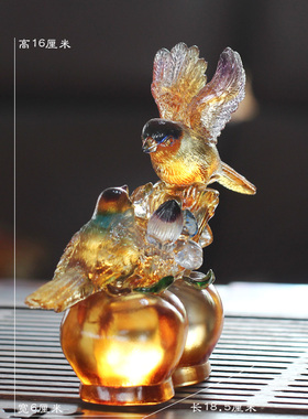 琉璃喜鹊柿子喜事临门风水摆件